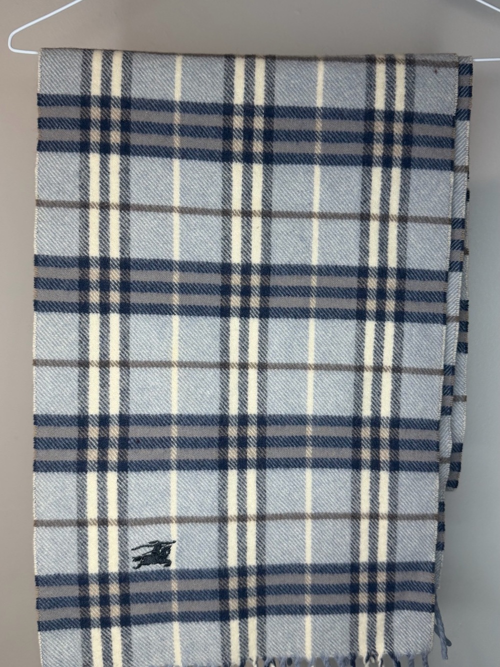Burberry Plaid Blue & Cream Fringe Scarf